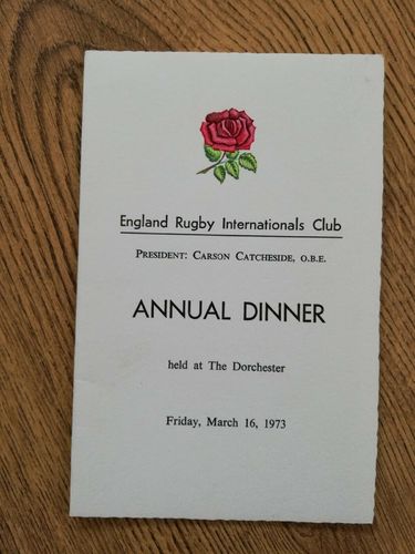 England Rugby Internationals Club 1973 Annual Dinner Menu