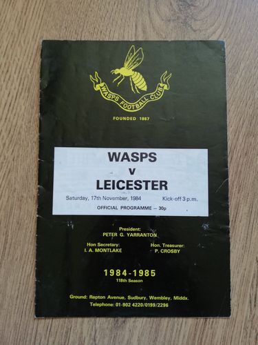 Wasps v Leicester Nov 1984 Rugby Programme