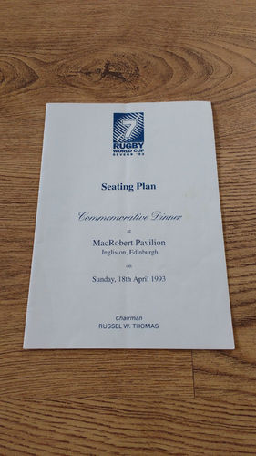 Rugby World Cup Sevens 1993 Commemorative Dinner Seating Plan