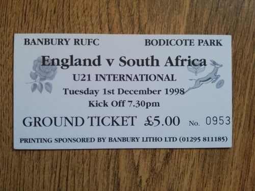 England U21 v South Africa U21 1998 Rugby Ticket