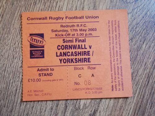 Cornwall v Lancashire May 2003 County Championship Semi-Final Rugby Ticket