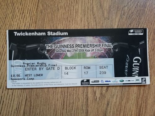 Sale v Leicester May 2006 Premiership Final Used Rugby Ticket