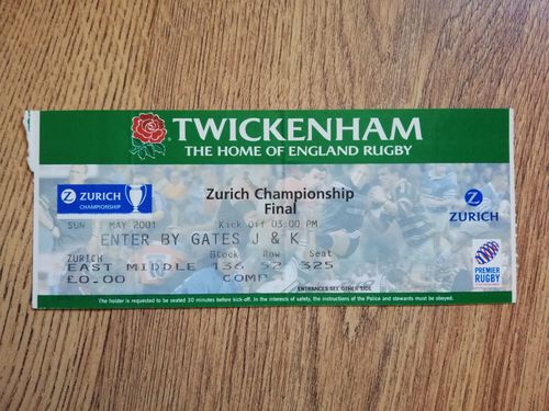 Leicester v Bath 2001 Championship Final Used Rugby Ticket