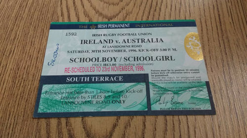Ireland v Australia 1996 Rugby Ticket