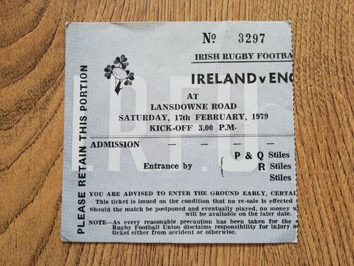 Ireland v England 1979 Used Rugby Ticket