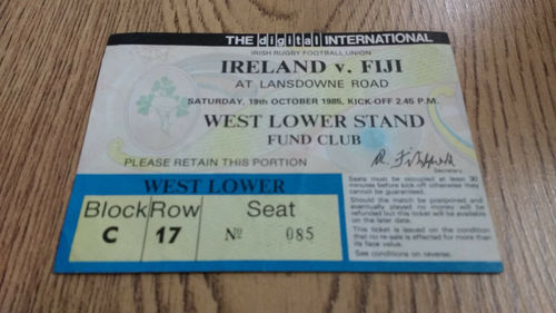 Ireland v Fiji 1985 Rugby Ticket