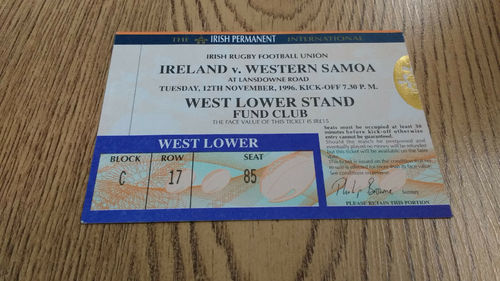 Ireland v Western Samoa 1996 Rugby Ticket