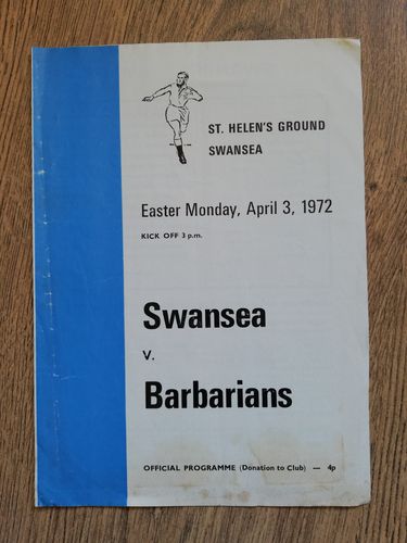 Swansea v Barbarians 1972 Rugby Programme