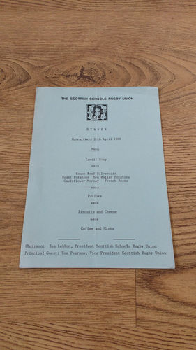 Scottish Schools 1988 Rugby Dinner Menu