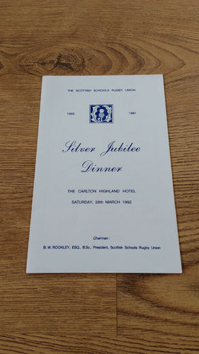 Scottish Schools 1992 Silver Jubilee Rugby Dinner Menu