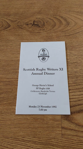 Scottish Rugby Writers 1992 Annual Dinner Menu