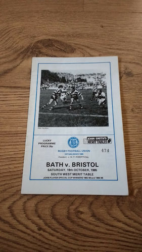 Bath v Bristol Oct 1985 Rugby Programme