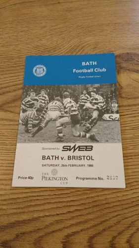 Bath v Bristol 1989 Pilkington Cup Quarter-Final Rugby Programme