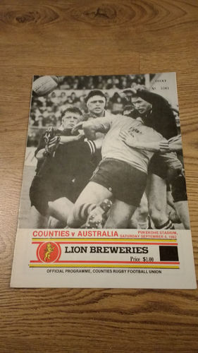 Counties v Australia 1982 Rugby Programme