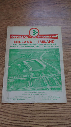England v Ireland 1948 Rugby Programme