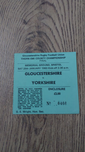 Gloucestershire v Yorkshire 1983 County Championship Final Used Rugby Ticket