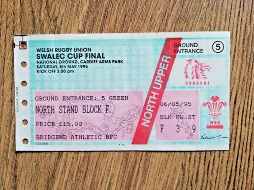 Pontypridd v Swansea 1995 Swalec Cup Final Used Rugby Ticket