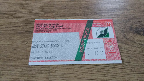Cardiff v Llanelli 1994 Swalec Cup Final Used Rugby TIcket