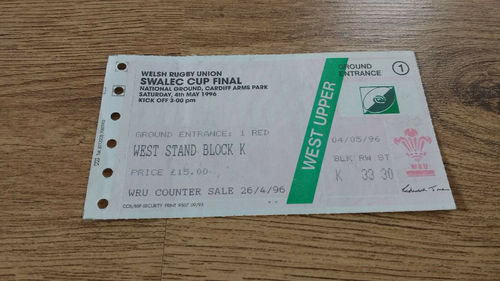 Neath v Pontypridd 1996 Swalec Cup Final Used Rugby Ticket