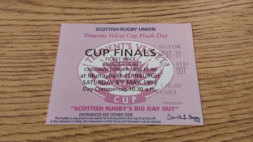 Glasgow v Kelso 1998 Tennents Cup Final Used Rugby Ticket