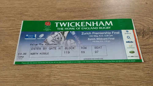 Leicester v Wasps 2005 Premiership Final Used Rugby Ticket