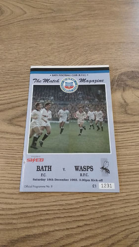 Bath v Wasps 1993 Pilkington Cup 4th round Rugby Programme