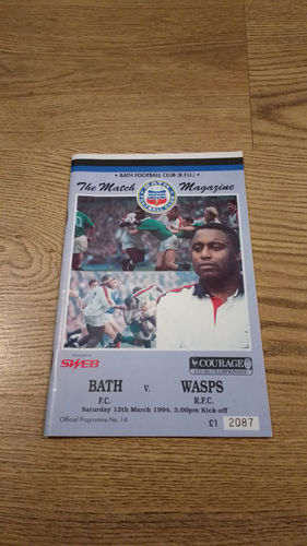 Bath v Wasps Mar 1994 Rugby Programme