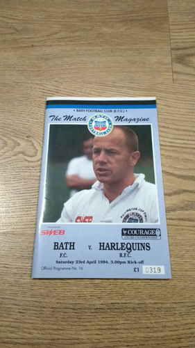 Bath v Harlequins 1994 Rugby Programme
