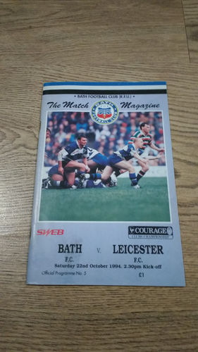 Bath v Leicester Oct 1994 Rugby Programme