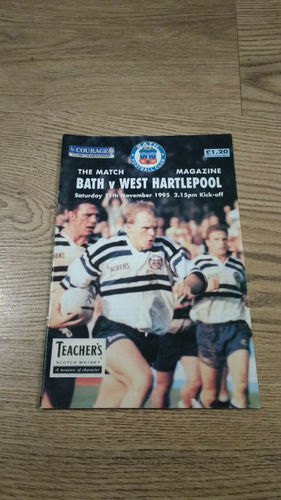 Bath v West Hartlepool Nov 1995 Rugby Programme