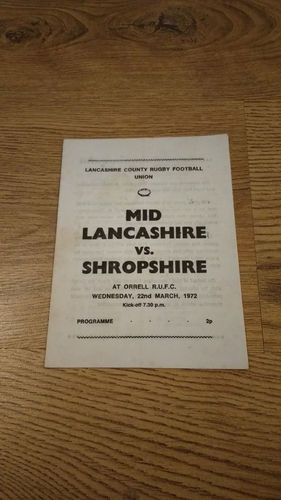 Mid Lancashire v Shropshire 1972 Signed Rugby Programme