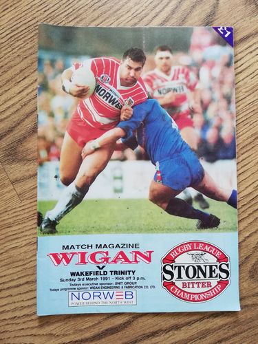 Wigan v Wakefield Mar 1991 Rugby League Programme