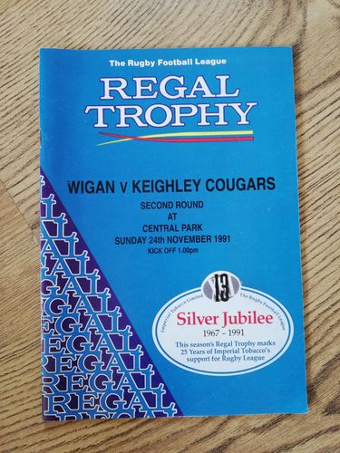 Wigan v Keighley Nov 1991 Regal Trophy Rugby League Programme