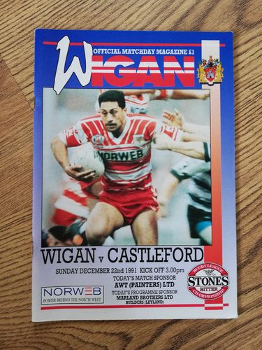 Wigan v Castleford Dec 1991 Rugby League Programme