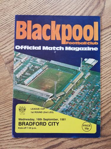 Blackpool v Bradford City Sept 1981 League Cup Football Programme