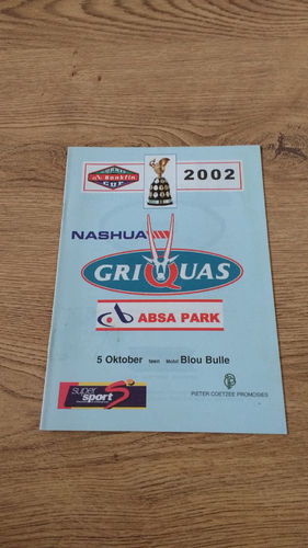 Griquas v Northern Transvaal Blue Bulls Oct 2002 Rugby Programme
