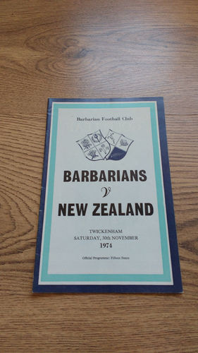 Barbarians v New Zealand 1974 Rugby Programme