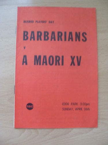A Maori XV v New Zealand Barbarians 1970 Rugby Programme