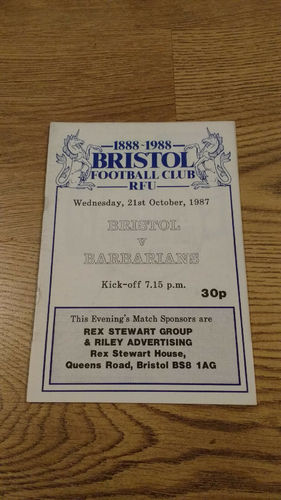 Bristol v Barbarians 1987 Rugby Programme