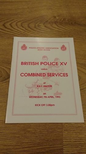 British Police v Combined Services 1993 Rugby Programme