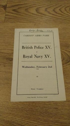 British Police XV v Royal Navy XV 1949 Rugby Programme