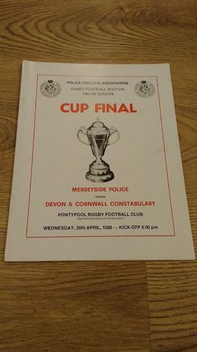 Merseyside v Devon & Cornwall 1988 Police Cup Final Rugby Programme