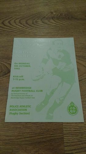 Monmouthshire County v British Police XV 1992 Rugby Union Programme