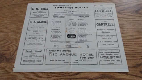 Torquay Athletic v Somerset Police 1948 Rugby Programme