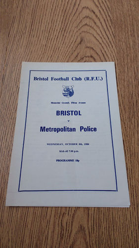 Bristol v Metropolitan Police Oct 1980 Rugby Programme