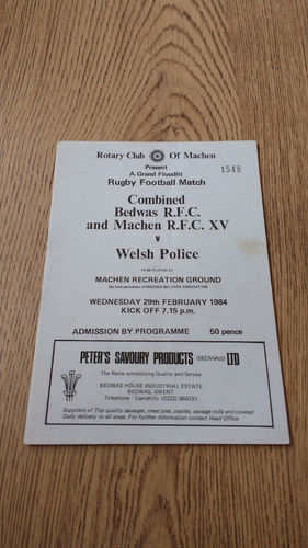 Combined Bedwas & Machen XV v Welsh Police Feb 1984 Rugby Programme