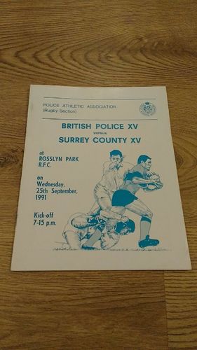 Surrey County v British Police XV 1991 Rugby Programme