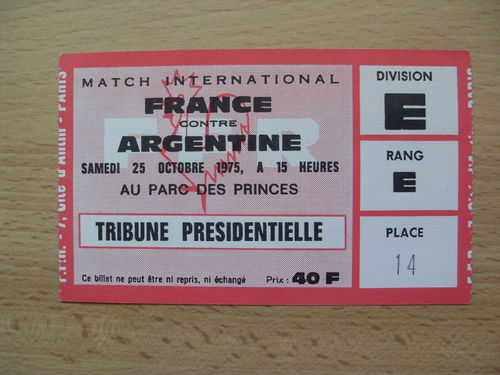 France v Argentina 1975 Rugby Ticket