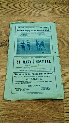 Bedford v St Mary's Hospital Oct 1936 Rugby Programme