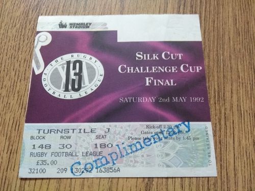 Castleford v Wigan 1992 Challenge Cup Final Rugby League Ticket